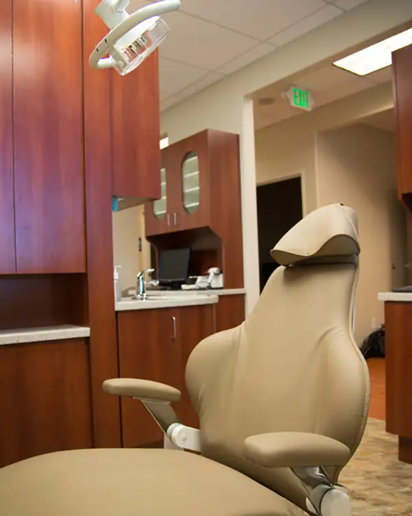 Dental chair in exam room at The Smile Suite at Towne Square in Temecula, CA 